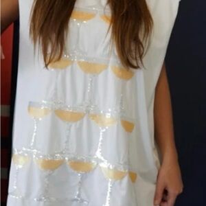 Chic White Dress with Champagne Glass Design